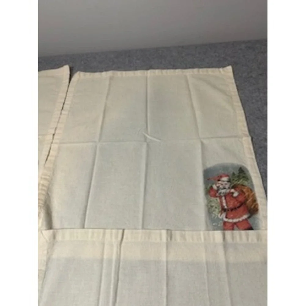 Pottery Barn Santa Claus Christmas Cloth Napkins Set of 4 Cotton Ivory